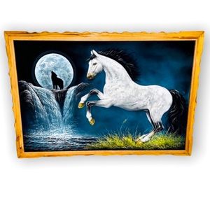 Huge vintage 70’s Black Velvet Painiting Behold a Pale Horse